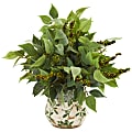 Nearly Natural Mixed Ficus, Fittonia and Berries 13”H Artificial Plant With Floral Vase, 13”H x 12”W x 12”D, Green/Multicolor