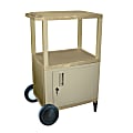 H. Wilson Plastic Utility Cart With Locking Cabinet And Big Wheel Kit, 42"H x 24"W x 18"D, Putty