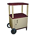 H. Wilson Plastic Utility Cart With Locking Cabinet And Big Wheel Kit, 42"H x 24"W x 18"D, Burgundy