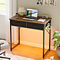 PINMOCO 32”W Writing Desk With Drawers/Hanging Hook, Rustic Brown 1 thumbnail image