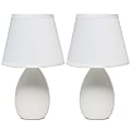 Creekwood Home Nauru Petite Ceramic Oblong Table Lamps, 9-1/2"H, White Shades/White Bases, Set Of 2