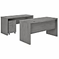 Bush Business Furniture Echo 60"W Bow-Front Computer Desk And Credenza With Mobile File Cabinet, Modern Gray, Standard Delivery 1 thumbnail image
