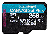 Kingston Canvas Go! Plus SDCG3 256 GB Class 10/UHS-I (U3) microSDXC - 1 Pack - 170 MB/s Read - 90 MB/s Write - Lifetime Warranty