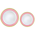 Amscan Round Hot-Stamped Plastic Bordered Plates, New Pink, Pack Of 20 Plates
