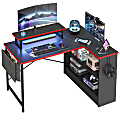 Bestier Open-Cabinet 43"W L-Shaped Gaming Computer Desk With Monitor Stand, RGB Light & Side Pocket, Carbon Fiber Black