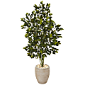 Nearly Natural Ficus 53”H Artificial Plant With Planter, 53”H x 24”W x 24”D, Green/Sand