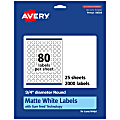 Avery® Permanent Labels With Sure Feed®, 94504-WMP25, Round, 3/4" Diameter, White, Pack Of 2,000