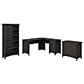 Bush Business Furniture Salinas 60"W L-Shaped Corner Desk With Lateral File Cabinet And 5 Shelf Bookcase, Vintage Black, Standard Delivery