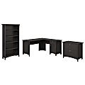 Bush Furniture Salinas 60"W L Shaped Desk With Lateral File Cabinet And 5 Shelf Bookcase, Vintage Black, Standard Delivery