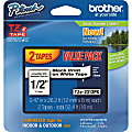 Brother P-touch TZe2312PK, Laminated, 2 X 0.47 in x 26.2 ft (12mm x 8m), Black on White Label Tape, 2 pack 1 thumbnail image