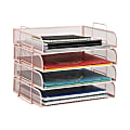 Mind Reader 4-Piece Stackable Paper Tray Desktop Organizer, 11-1/2”H x 9-3/4”W x 13-1/4”D, Pink 1 thumbnail image