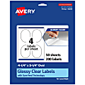 Avery® Glossy Permanent Labels With Sure Feed®, 94059-CGF50, Oval, 4-1/4" x 3-1/4", Clear, Pack Of 200