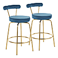 LumiSource Rhonda Counter Stools, Gold/Blue, Set Of 2 Stools