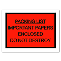 Office Depot® Brand "Packing List Important Papers Enclosed Do Not Destroy" Envelopes, Full Face, 4 1/2 x 6", Red, Pack Of 1,000