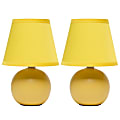 Creekwood Home Nauru Petite Ceramic Orb Base Table Lamp, 8-11/16"H, Yellow Shades/Yellow Bases, Set Of 2