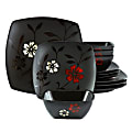 Hometrends Evening Blossom 12-Piece Square Stoneware Dinnerware Set, Black 1 thumbnail image