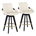 LumiSource Cosmo Faux Leather Counter Stools, Black/Gold/Cream, Set Of 2