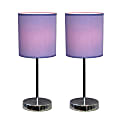 Simple Designs Mini Basic Table Lamp with Fabric Shade, 11"H, Purple/Chrome, Set of 2 Lamps