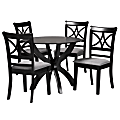 Baxton Studio Noemi Modern Fabric/Finished Wood 5-Piece Dining Set, 29-15/16"H x 35-7/16"W x 35-7/16"D, Gray/Dark Brown