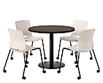 KFI Studios Proof Cafe Round Pedestal Table With Imme Caster Chairs, Includes 4 Chairs, 29”H x 36”W x 36”D, Cafelle Top/Black Base/Moonbeam Chairs