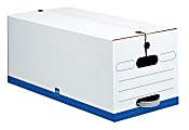 Office Depot® Brand Quick Set Up Standard-Duty Storage Boxes With String & Button Closures And Built-In Handles, Letter Size, 24" x 12" x 10", 60% Recycled, White/Blue, Pack Of 12