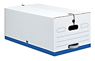 Office Depot® Brand Quick Set Up Standard-Duty Storage Boxes With String & Button Closures And Built-In Handles, Legal Size, 24" x 15" x 10", 60% Recycled, White/Blue, Pack Of 12