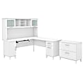 Bush Furniture Somerset 72"W L-Shaped Desk With Hutch And Lateral File Cabinet, White, Standard Delivery