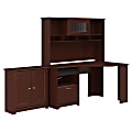 Bush Furniture Cabot Corner Desk With Hutch And Small Storage Cabinet With Doors, Harvest Cherry, Standard Delivery