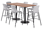 KFI Studios Proof Bistro Rectangle Pedestal Table With 6 Imme Barstools, 43-1/2"H x 72"W x 36"D, River Cherry/Black/Light Gray Stools