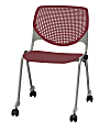 KFI Studios KOOL Stacking Chair With Casters, Burgundy/Silver