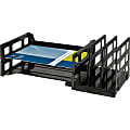 Business Source Combo 2-Tray Vertical Organizer - 3.8" Height x 14" Width x 9.8" Depth - Desktop - Recycled - Black - Plastic - 1Each