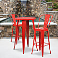 Flash Furniture Round Metal Bar Table Set With 2 Café Stools, 41"H x 24"W x 24"D. Red