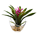 Nearly Natural Tropical Bromeliad 8”H Artificial Floral Arrangement With Angled Vase, 8”H x 6”W x 6”D, Purple