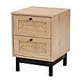 Baxton Studio Cherelle Mid-Century Modern Wood 2-Drawer Square End Table, 21-5/16"H x 15-3/4"W x 15-3/4"D, Light Brown/Black 1 thumbnail image
