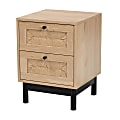 Baxton Studio Cherelle Mid-Century Modern Wood 2-Drawer Square End Table, 21-5/16"H x 15-3/4"W x 15-3/4"D, Light Brown/Black