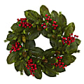 Nearly Natural 24”H Magnolia Leaf, Berry And Pine Artificial Wreath, 24” x 24”, Green 1 thumbnail image