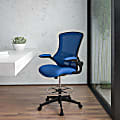 Flash Furniture Mid-Back Mesh Ergonomic Drafting Chair with Adjustable Foot Ring and Flip-Up Arms, Blue 1 thumbnail image