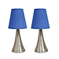 Simple Designs Valencia Mini Touch Table Lamps, 11 1/2"H, Blue Shade/Brushed Nickel Base, Pack Of 2