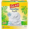 Glad® ForceFlex Tall Kitchen Drawstring Trash Bags, 13 Gallon, White, Gain Original Scent With Febreze Freshness, 110 Count