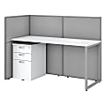 Bush Business Furniture Easy Office 60"W Cubicle Desk With File Cabinet And 45"H Open Panels Workstation, Pure White/Silver Gray, Premium Installation