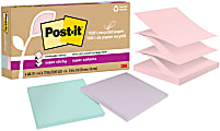 Post-it 100% Recycled Paper Super Sticky Pop-Up Notes, 420 Total Notes, Pack Of 6 Pads, 3” x 3”, Wanderlust Pastels, 70 Notes Per Pad