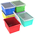 Storex® Classroom Storage Bins With Lids, Medium Size, Assorted Colors, Pack Of 6