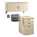 Bush Business Furniture Office in an Hour Cubicle Storage Hutch with Paper Trays and Pencil Holder, Natural Elm, Standard Delivery 1 thumbnail image