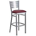 Flash Furniture Metal/Vinyl Restaurant Barstool With Slat Back, Burgundy/Silver