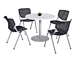 KFI Studios KOOL Round Pedestal Table With 4 Stacking Chairs, 41"H x 36"D, Designer White/Black