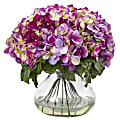 Nearly Natural Hydrangea 14-1/2”H Floral Arrangement With Large Vase, 14-1/2”H x 15”W x 14”D, Beauty