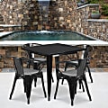 Flash Furniture Commercial-Grade Square Metal Table Set With 4 Arm Chairs, 29-1/2"H x 31-1/2"W x 31-1/2"D, Black