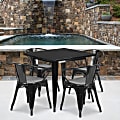 Flash Furniture Commercial-Grade Square Metal Table Set With 4 Arm Chairs, 29-1/2"H x 31-1/2"W x 31-1/2"D, Black 1 thumbnail image
