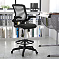 Flash Furniture Mid Back Mesh Ergonomic Drafting Chair with Adjustable Foot Ring and Flip-Up Arms, Black