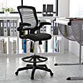 Flash Furniture Mid Back Mesh Ergonomic Drafting Chair with Adjustable Foot Ring and Flip-Up Arms, Black 1 thumbnail image
